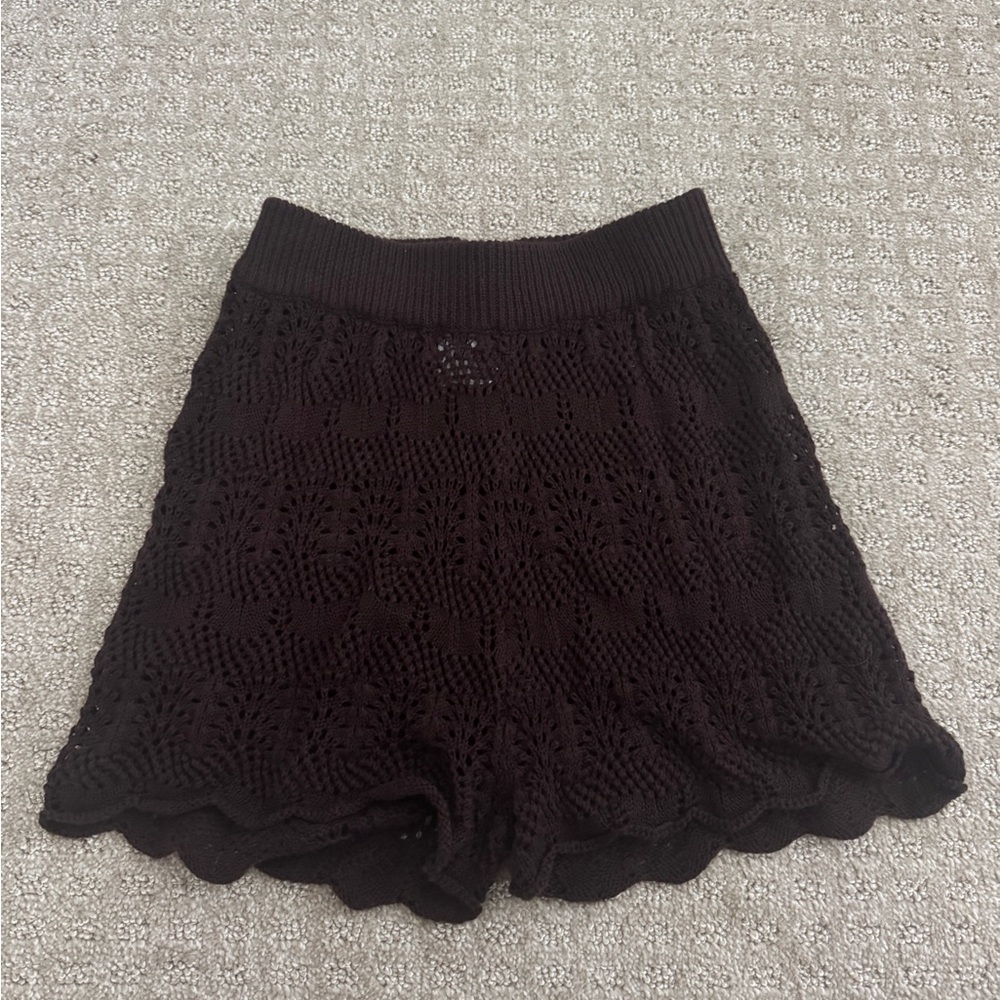 Princess Polly Dark Brown Crochet High Waist Shorts